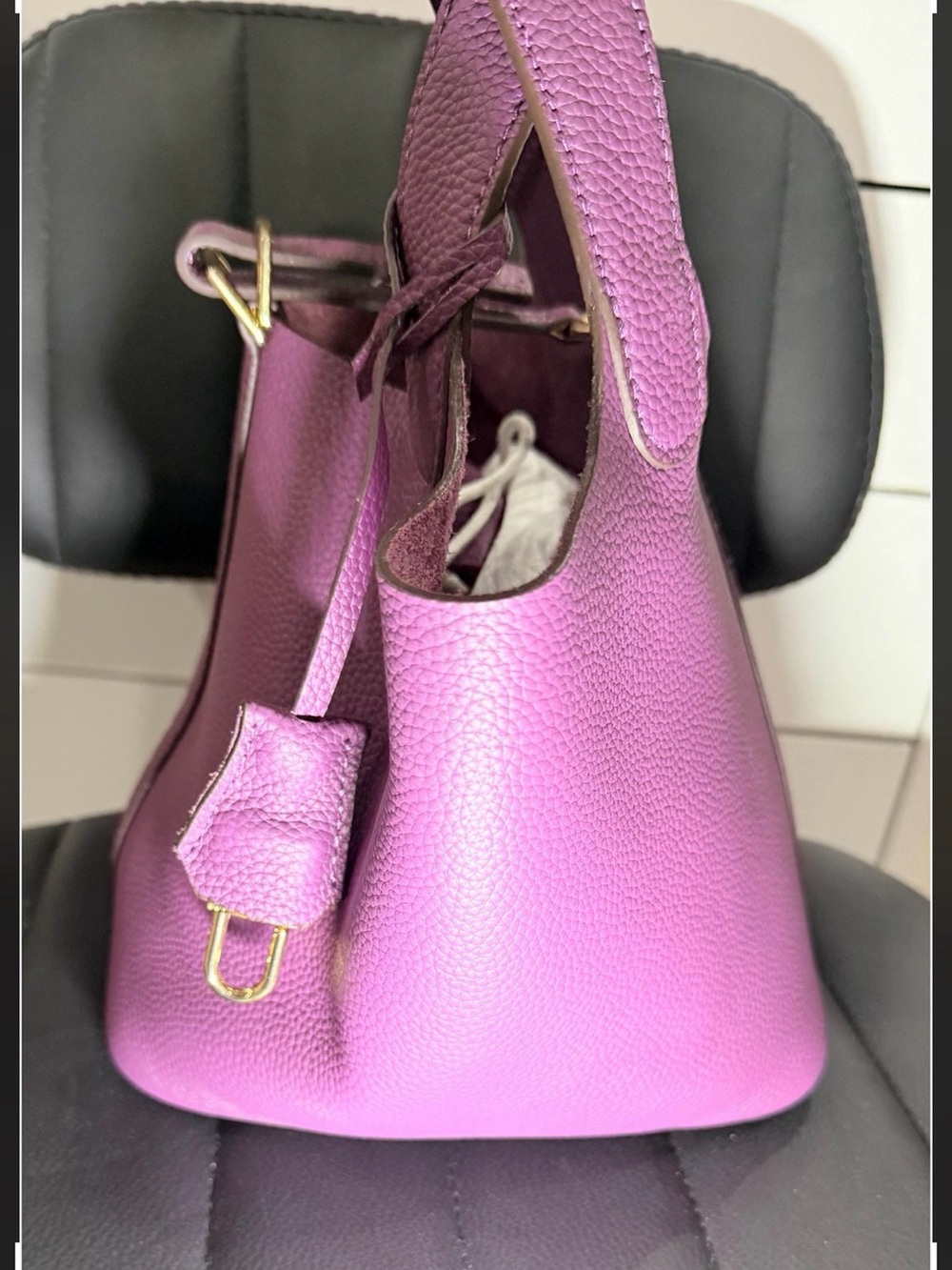 Structured Purple Pebble Leather Tote Bag
